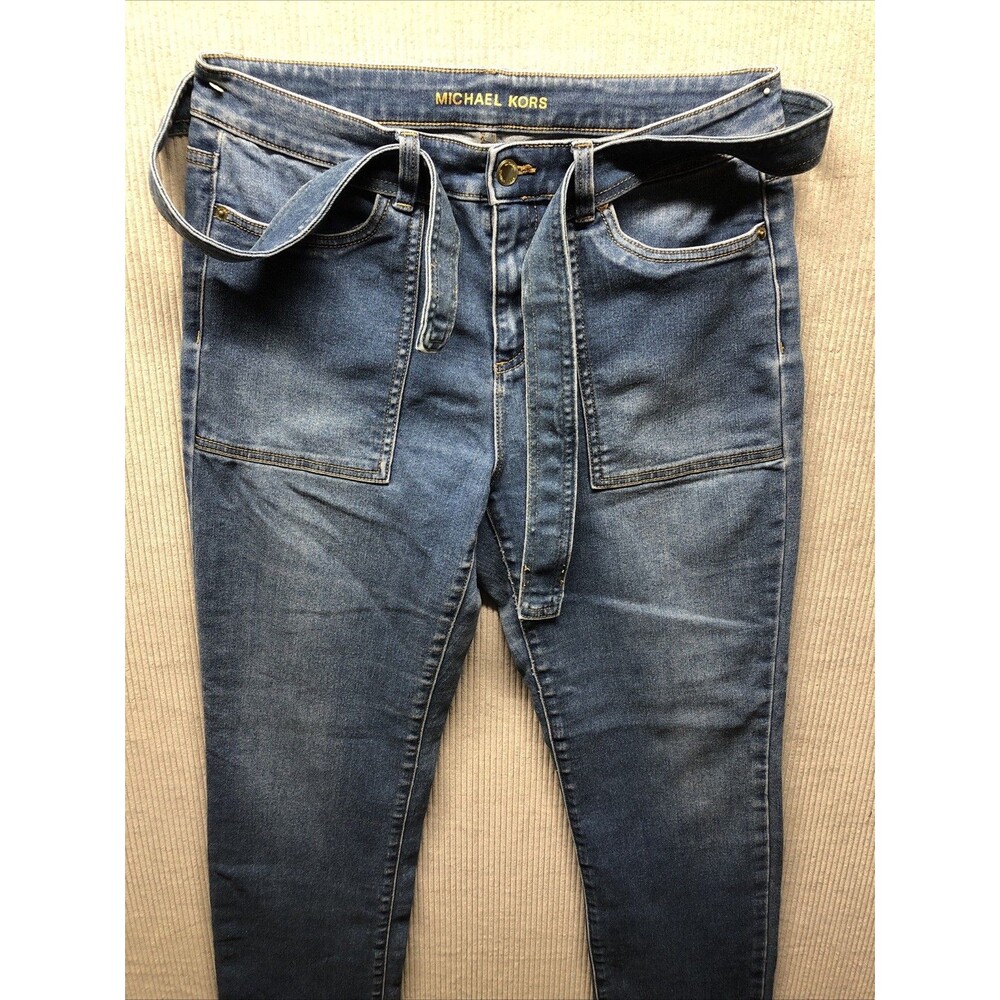 Michael Kors Selma Straight Jeans Size 8 Denim Belt Tie